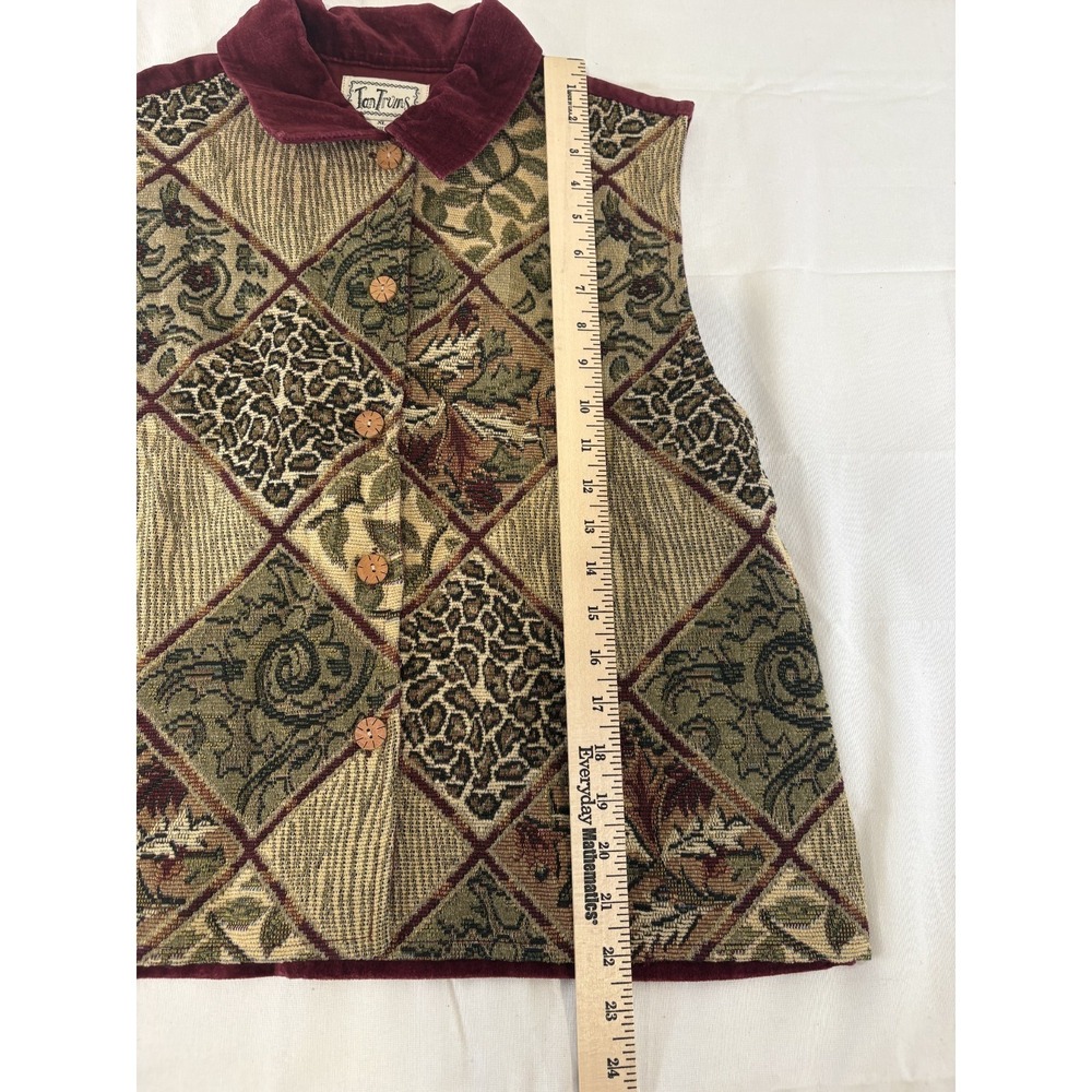 Vintage TanTrums Tapestry Embellished Maroon Leopard Print Vest Women's Size XL - Picture 3 of 7